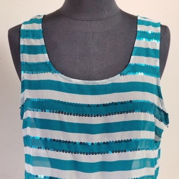 Loft Teal Striped Sequin Sheer Layering Tank Top Medium - Picture 4 of 8